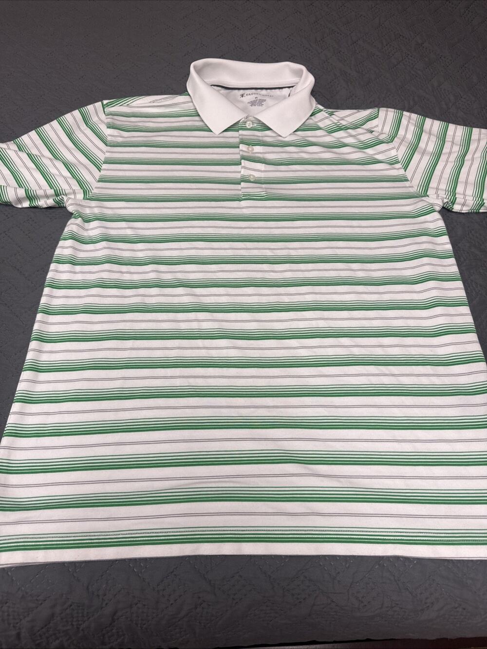 Oxford Golf Mens XL Polo Shirt Green White Striped Pima Cotton Stretch Golf